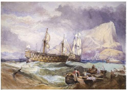Clarkson Frederick Stanfield H.M.S 'Victory' towed into Gibraltar, oil painting image